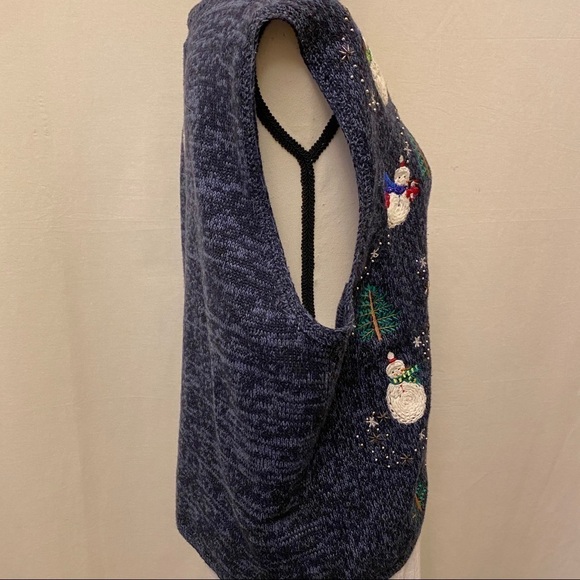 Christmas Sweater Vest, Womens XL, Blue, Holiday, Snowman, Embellished, Buttoned - Picture 6 of 7